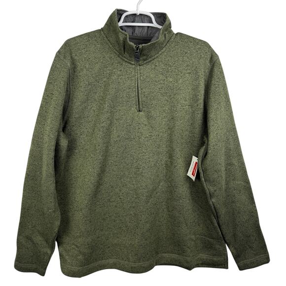 Mens Wrangler Authentics Green Fleece Quarter Zip Long Sleeve Pullover Sweater L - Picture 1 of 8